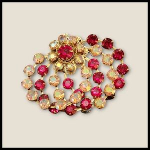 Vintage Red and Red Aurora Borealis Faceted Rhinestone Brooch
